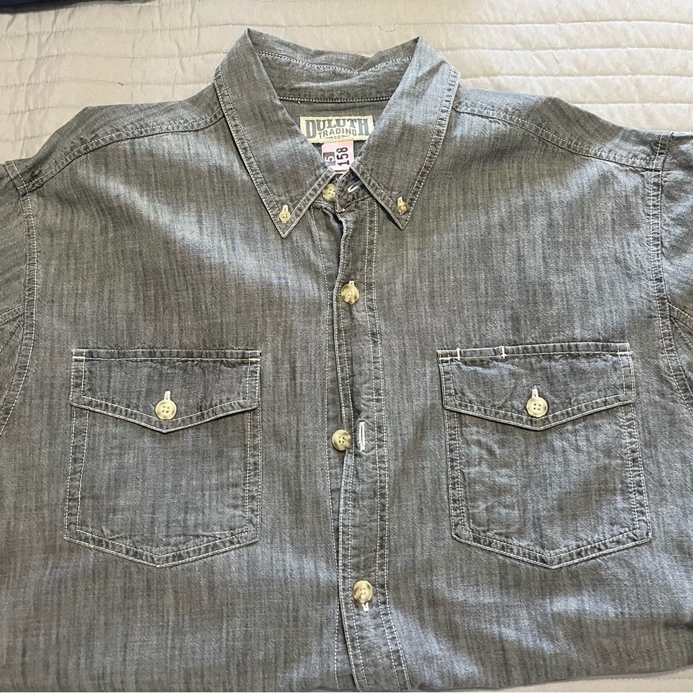 Duluth Trading Co Gray Casual Button Down Shirt